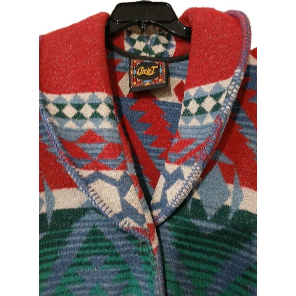 Vintage Circle T Blanket Coat Wool Blend Multi Southwestern Aztec Women Small - Picture 4 of 12